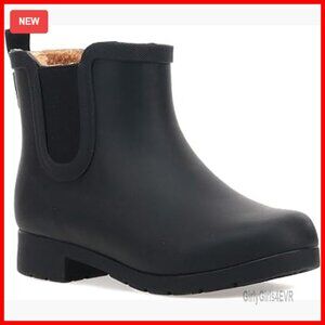 Waterproof Chelsea Booties Plush Lined Slip On Ankle Boots